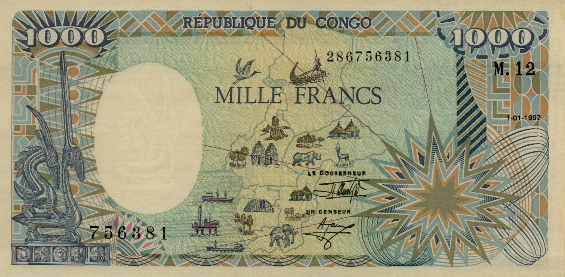 Congo 1000 1992 UNC P-11